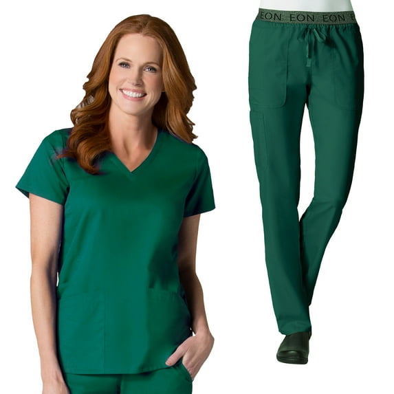Maevn Eon Back Mesh Panel Shaped V-neck Top & Embroidered Logo Waistband Cargo Pant Scrub Set