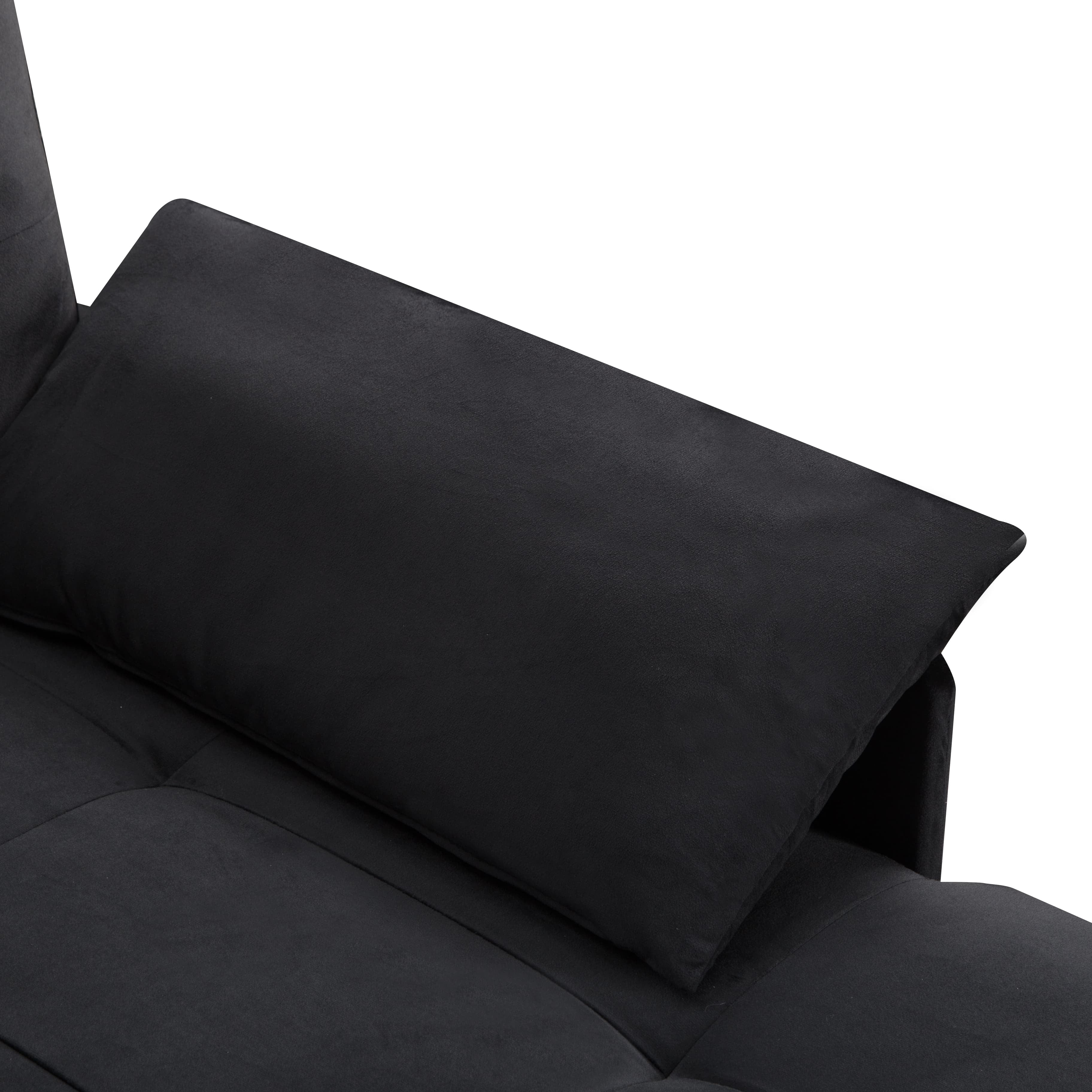 BSHTI 77.6" Reversible Sectional Sleeper Sofa Bed with Storage, 2-in-1 L-Shaped Convertible Pull Out Bed, Velvet Fabric, Modern Living Room Furniture Matte Black