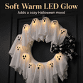 thumbnail image 4 of Halloween Ghost Wreath for Front Door，12 Glowing White Ghost Ribbon Wreath for Indoor & Outdoor Party Wall Window Porch Decoration，17.7 inches, 4 of 7