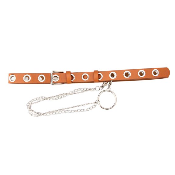 Yunhgft Women Adjustable Faux Leather Belt Chain Jeans Belt with Tassel Punk Style 106 Coffee
