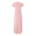 thumbnail image 4 of B91xZ Robe Grande Taille Décontractée Manches Courtes Robe d'Été Col Rond Taille Haute Fluide Maxi Robes à Volants, Rose m, 4 of 4