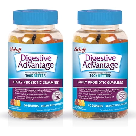 Digestive Advantage Daily Probiotic Gummies for Digestive Health, Gut Health & Immune Support, Probiotics for Men and Women - Delicious Natural Fruit Flavor, 80 Count (Pack of 2)
