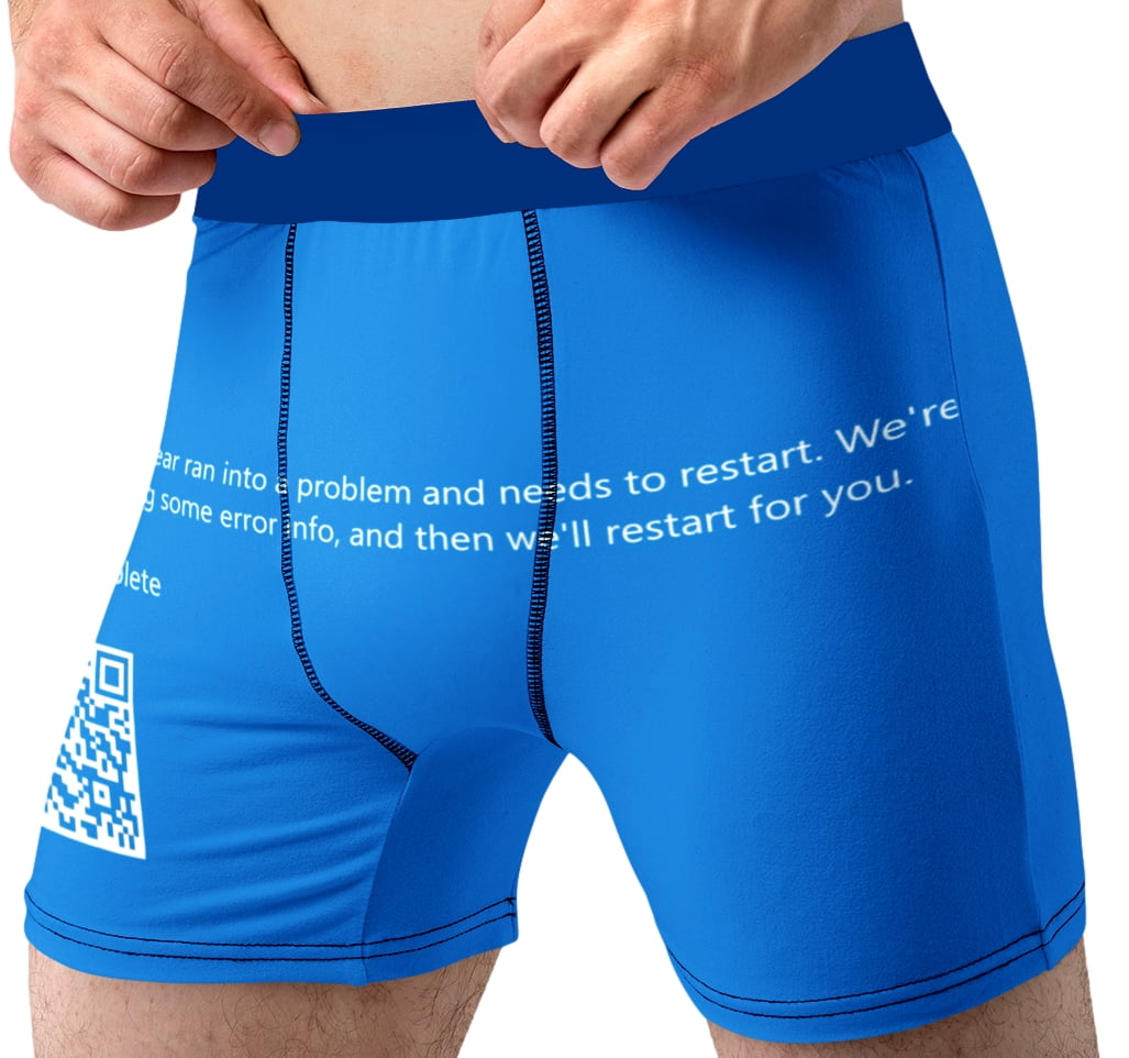 Mens Funny Boxer Briefs BLUE SCREEN ERROR Novelty Fun Underwear