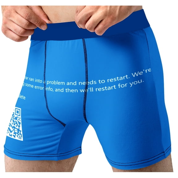 Mens Funny Boxer Briefs BLUE SCREEN ERROR Novelty Fun Underwear