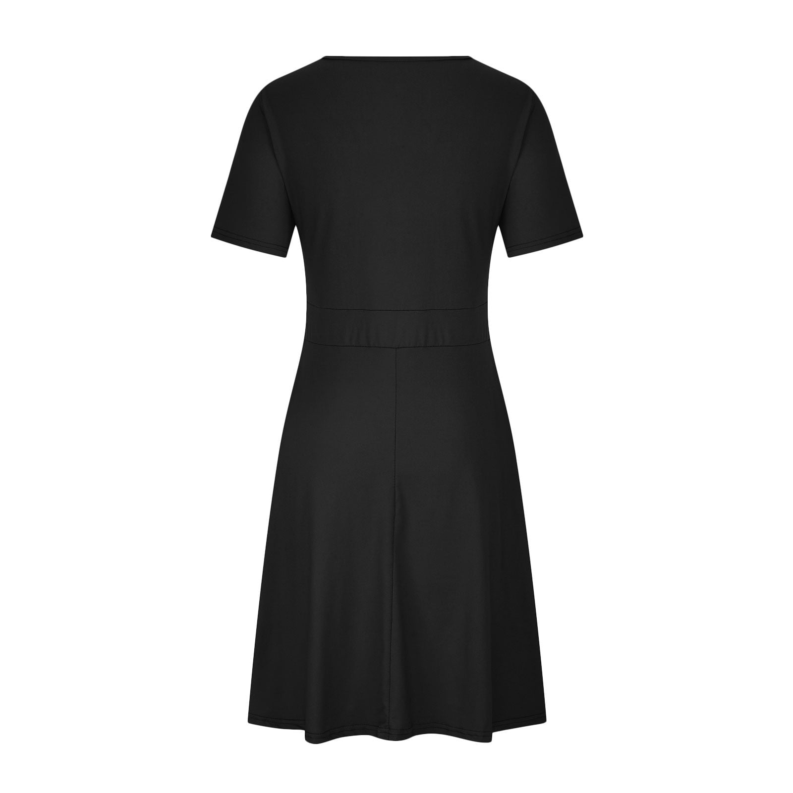 Hueook Plus Size Dresses Cocktail Dresses for Wedding Guest Womens Casual Plus Size V-Neck Solid Short Sleeve Boho Dress Dress with Pockets Black 2X