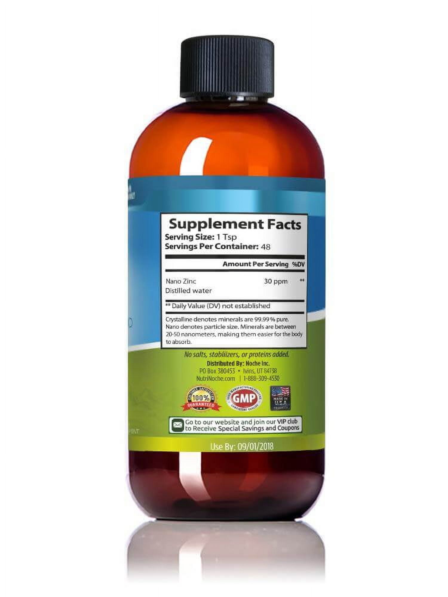 NutriNoche Liquid Zinc 99.99% Ultra Pure Crystalline Nano Zinc Particles 8 Ounce