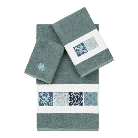 Authentic Hotel and Spa 100% Turkish Cotton Vivian 3PC Embellished Towel Set Teal