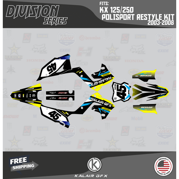 Kalair GFX Graphics Kit for Kawasaki KX125 POLISPORT RESTYLE (2003-2008) Division Series