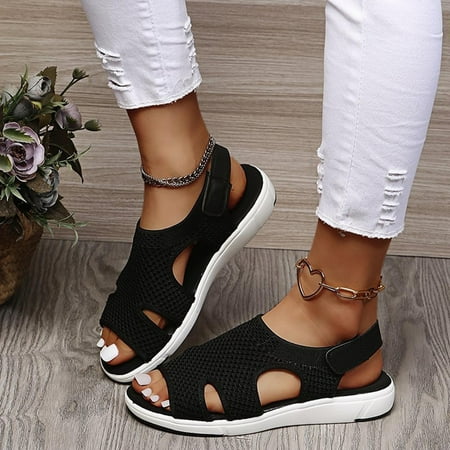 

Rewenti Summer Ladies Sandals Breathable Elastic Webbing Platform Casual Sandals Summer Women Sandals Clearance Black 4.5(35)