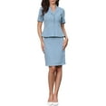 thumbnail image 2 of INSPIRE CHIC 2 Piece Suit Skirt Sets for Women Business Short Sleeve Blazer and Pencil Skirts Formal Office Casual Outfits M Blue, 2 of 6