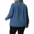 thumbnail image 3 of Unique Bargains Women's Plus Size Denim Long Sleeve Button Down Jean Jacket 4X Mid Blue, 3 of 6