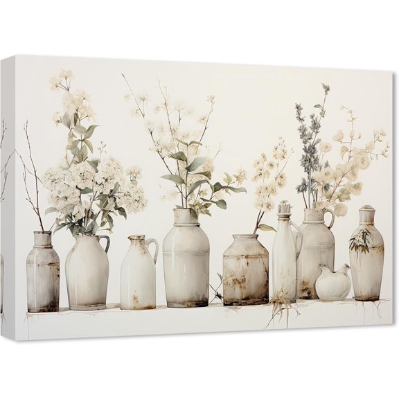 ZHONGYUTONG Bathroom Wall Art Rustic Flower in Vase Picture Farmhouse Floral Bouquets Canvas Prints Beige Botanical Artwork Country Kitchen Wall Decor (24.00" x 36.00")