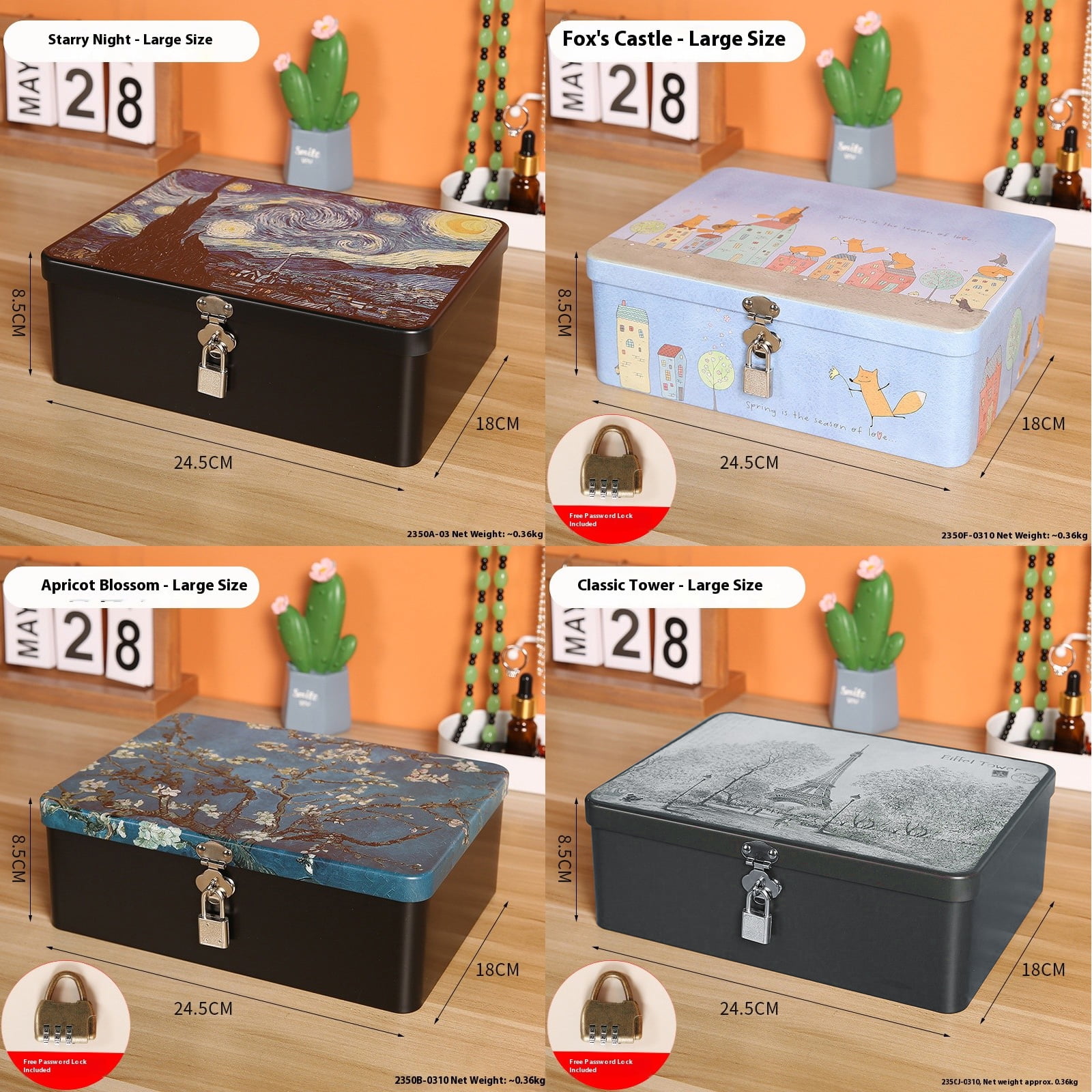 Elegant Metal Lockable Box With Key Decorative Secure Organiser For Documents Jewelry Desk Storage Essential