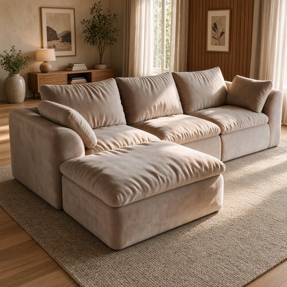 96.5" L-Shaped Modular Sectional Sofa with Chaise, Deep Seat 4-Seat Couch for Living Room, Khaki
