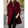 thumbnail image 3 of Women'S Winter Double Breasted Coat Elegant Lapel Collared Long Sleeves Blend Trench Pea Coat Wine Red XL, 3 of 4