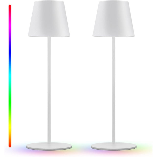 Lámpara de mesa LED de color adaptable, control táctil, para interior y exterior, resistente al agua, paquete de 2, altura de 38 cm, luz blanca cálida y RGB