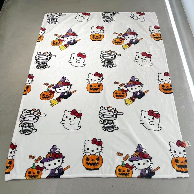 Manta de Halloween de Hello Kitty de Sanrio, decoración de habitación de dibujos animados, manta gruesa, edredón de franela de terciopelo, sábanas cómodas y suaves