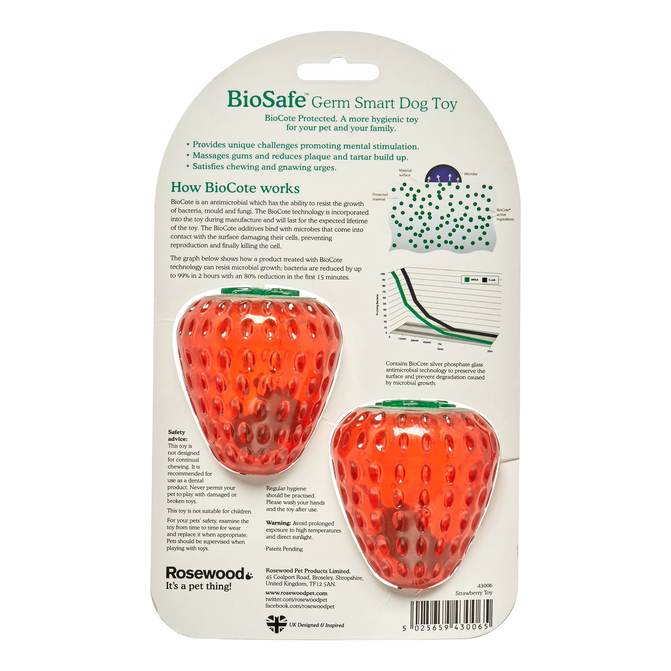 Rosewood Pet BioSafe Stawberry Germ Smart Dog Toy