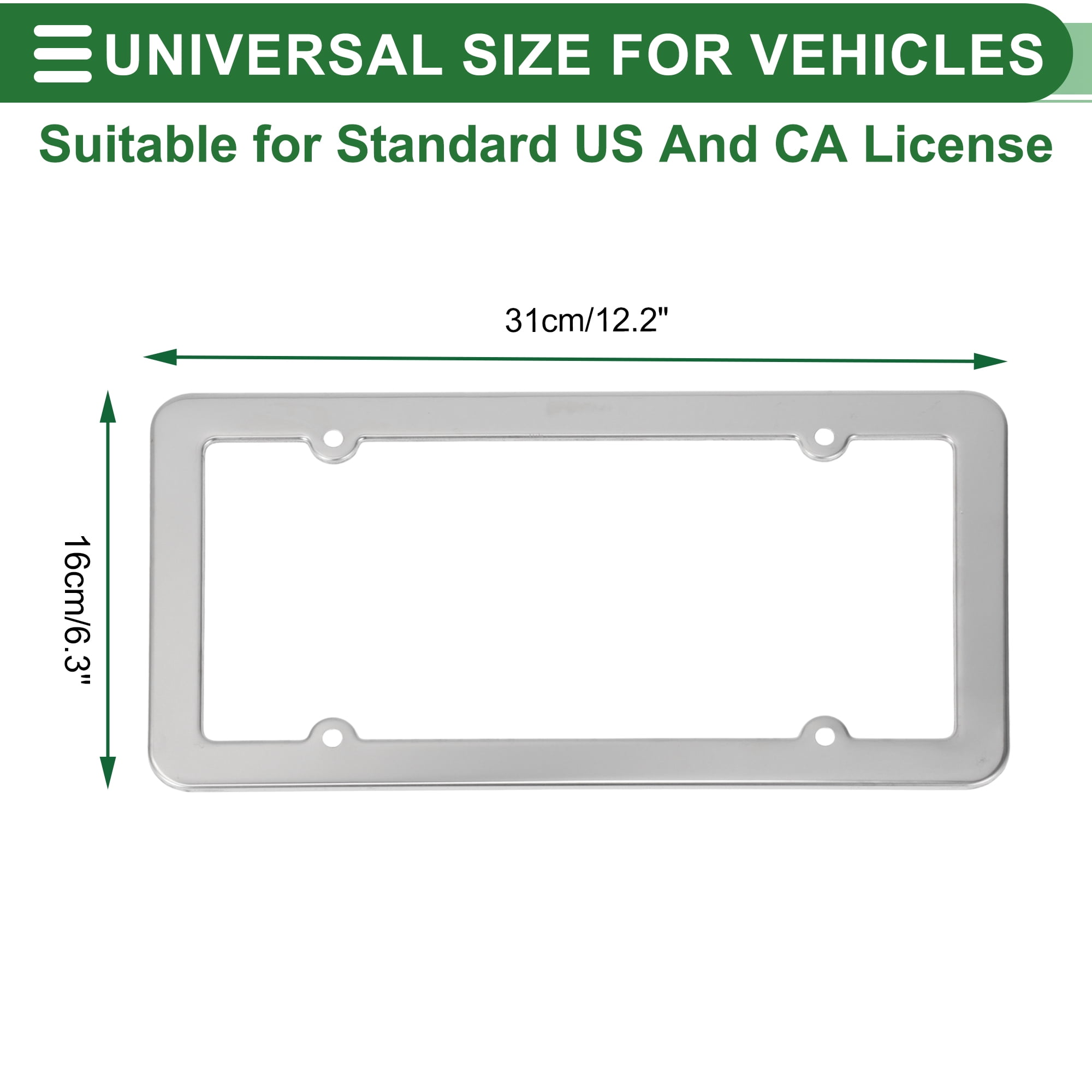 Unique Bargains License Plate Frame Stainless Steel Front Rear Holder 4 Hole Silver Tone