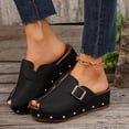 thumbnail image 6 of Xfvqtps Flatform Sandals Women Wedge Peep Toe Buckle Decoration Put Together Leather Slide Sandals Black, 6 of 6