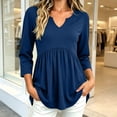 thumbnail image 3 of IUYRTFE Women V Neck 3/4 Sleeve Pleated Tunic Top with Pockets for Casual Daily Wear, 3 of 8
