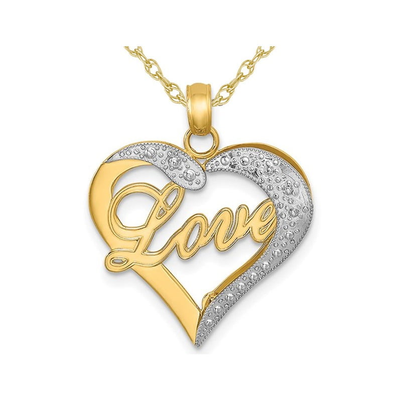 14K Yellow Gold LOVE Heart Pendant Necklace with Chain