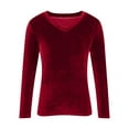 thumbnail image 3 of longantii Velvet Tops for Women Long Sleeve V Neck Shirts Dressy Casual Vintage Blouses Solid Holiday Party Fall Outfits Red M, 3 of 4