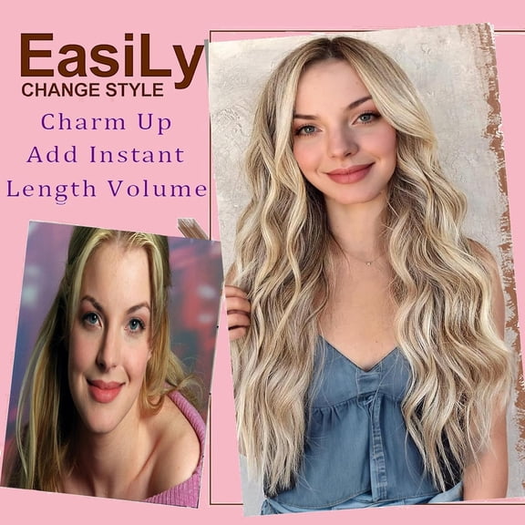 WEIF-Ash Blonde Clip in Hair Extensions, Clip in Long Wavy Synthetic Hair Extension,Soft,for Women(4pcs, 24 Inch)