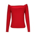 thumbnail image 5 of Crop Tops for Women Off The Shoulder Long Sleeve T Shirts Slim Fit Stretch Soft Base Tee Going Out Club Outfits (XS, Red), 5 of 6