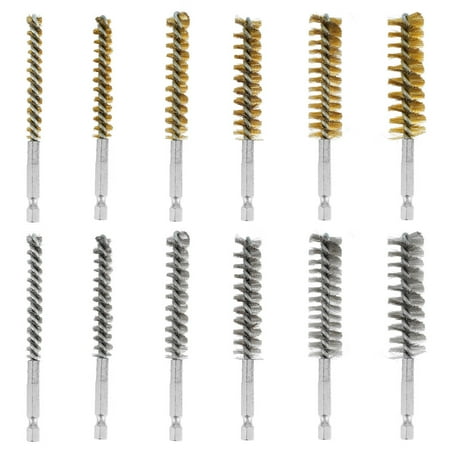 

Morima 12Pcs Bore Brush Set Twisted Wire Cleaning Brush Set with 1/4 Hex Shank Multiple Sizes Scratch Brush Set Tubes Ports Be