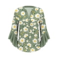 thumbnail image 5 of Helii Womens Flared Sleeve Shirt Boho Print V Neck Dressy Casual Tops Trendy Flowy Loose Blouse Fashion Beach Sun Outfits Spring Summer S-3XL, 5 of 5