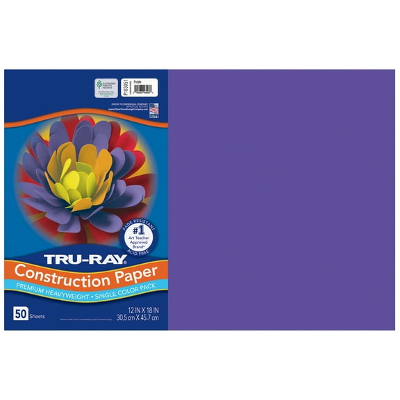 Tru-Ray Construction Paper, Heavyweight, Purple, 12" x 18", 50 Sheets