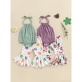 thumbnail image 4 of Aojekbee Baby Girl Summer Outfits Tie-Up Halter Neck Sleeveless Rompers Flower Print Flare Pants 2Pcs Clothes Set, 4 of 10