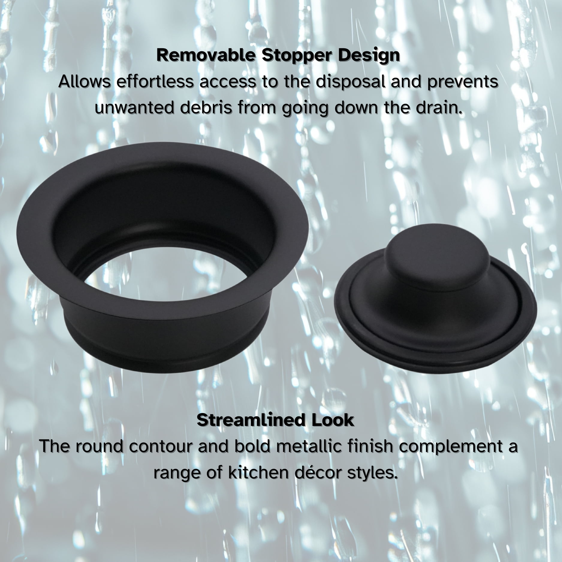 Westbrass Kitchen Sink Waste Disposal Drain Flange and Stopper, Matte Black