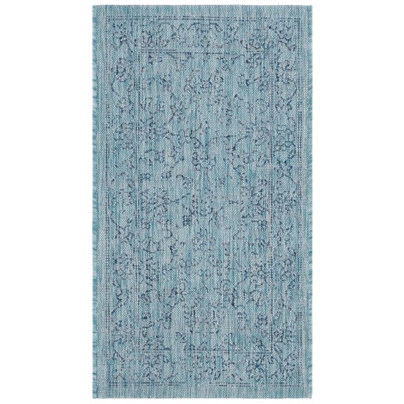 SAFAVIEH Courtyard Darin Botanical Indoor/Outdoor Area Rug, Aqua/Navy, 2' x 3'7"