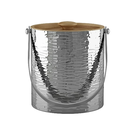 Double Wall Stainless Steel 1.5QT Ice Bucket With Lid, Keeps Ice Cold & Dry, Home Bar, Chilling Beer, Champagne, Wine Bottle, Shiny Hammered 1.5QT Ice Bucket with Polished Steel Arch Handle and lid
