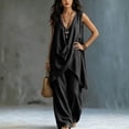 thumbnail image 5 of Women's Solid Stand Collar Sleeveless Draped Top Loose Harem Pants 2 Piece Outfit, Casual Beach Vacation Matching Set Black XXXL(XXXL), 5 of 7