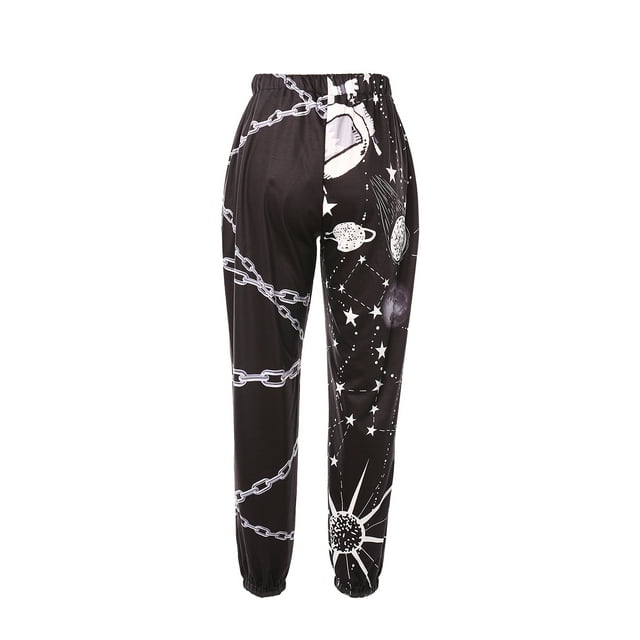 Women Print Baggy Sweatpants High Waisted Contrast Color Workout Trousers
