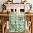thumbnail image 2 of Table Runner 108 Inches Long for Kitchen Dining, Spring Plants Dresser Scarf Farmhouse, Dining Table Decorations for Wedding/Parties, Watercolor Birds Leaves Flowers Green Plaid 13 x 108 In, 2 of 8