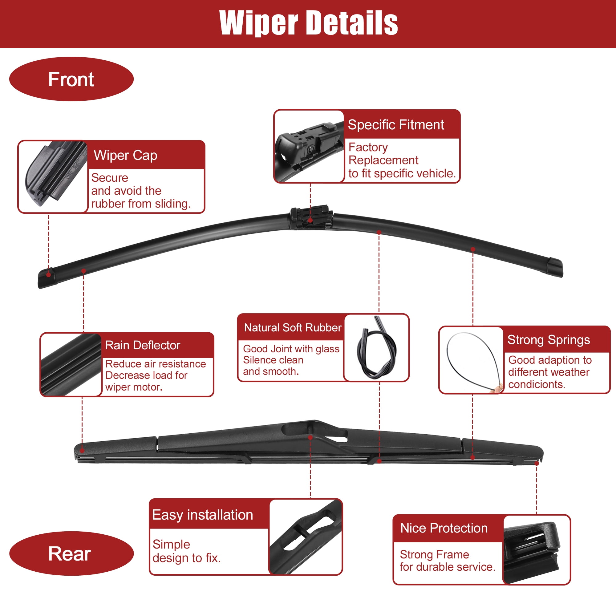 Unique Bargains 26" 23" 12" Windshield Wiper Blade Set for Mercedes-Benz ML GL GLE GLS