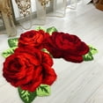 thumbnail image 2 of Red Roses Rug, Red Bathroom Rug, Handmade Bathmat Floral Rug, Rugs for Bedroom, Thick & Washable Non-Slip Floor Carpets, 2 of 8