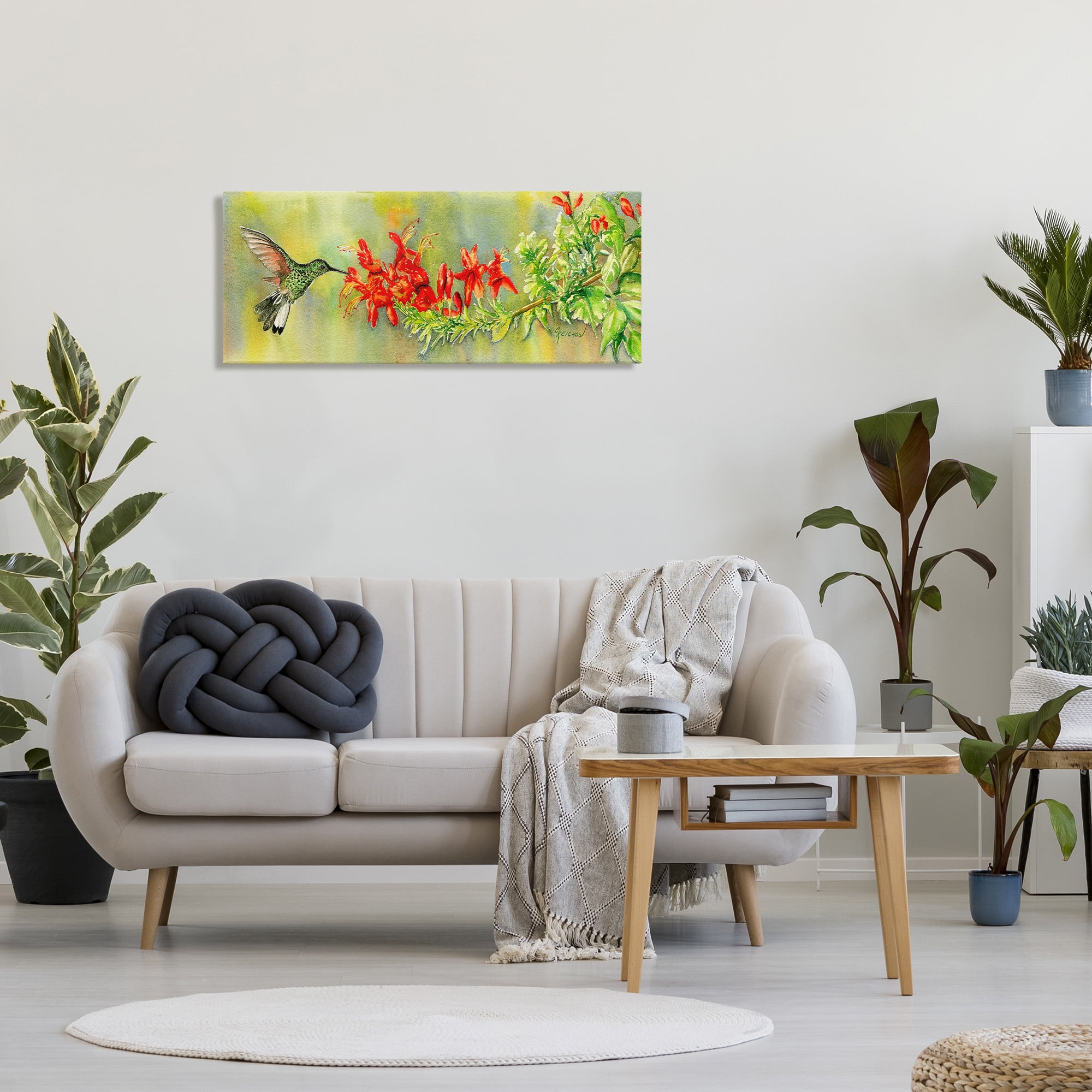 Stupell Industries Hummingbird & Red Lilies Animals & Insects Painting Gallery Wrapped Canvas Art Print Wall Art, 40 x 17