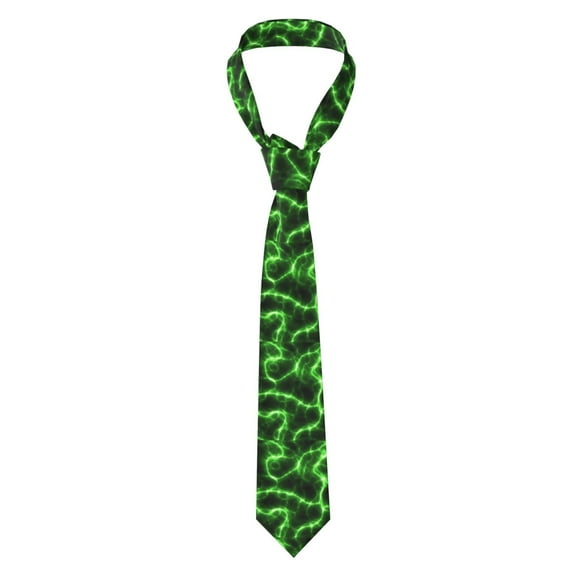 Naloa Green Lightning Print Solid Color Tie Formal Necktie for Men，Suitable for business, daily life, work