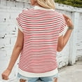 thumbnail image 6 of Elvqul Short Sleeve Tops Women Sweater Cotton Pullover Stripe Print Casual Red Crew Neck Tops, 6 of 7
