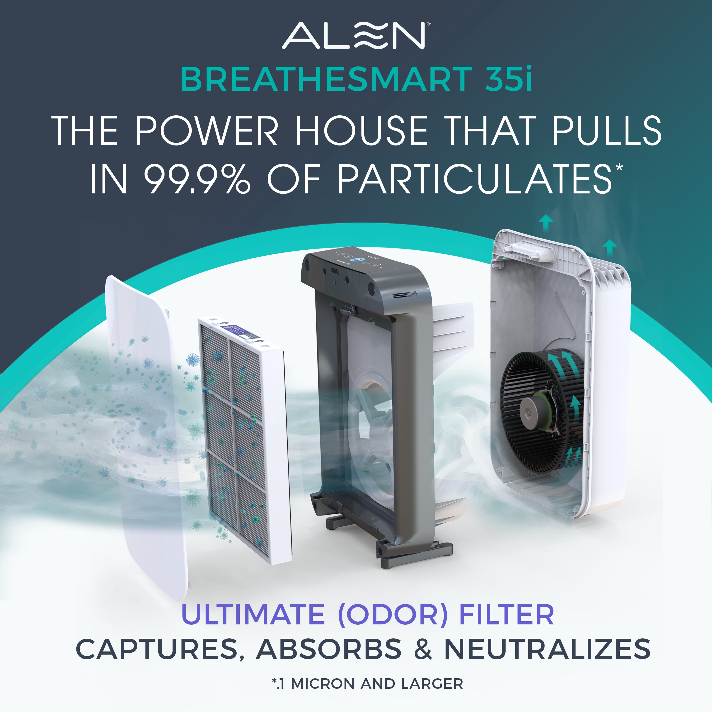 Alen BreatheSmart 35i with Ultimate (Odor) Filter delivers powerful air purification for small to medium spaces, combining advanced features with a compact, affordable design.