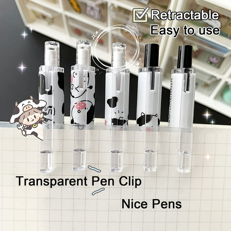 12 Pcs Cool Cute Pens with Cow Print, 0.5mm Black Ink Pens Fine Point Smooth Writing Pens Retractable Gel Pens, Office and School Supplies Gifts for