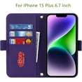 thumbnail image 6 of Crossbody Wallet for iPhone 15 Plus Case with Adjustable Lanyard Strap Credit Card Holder 6.7",PU Leather Handbag Purse Kickstand Make Up Mirror Cover Case for Men Women Girl,Purple, 6 of 7