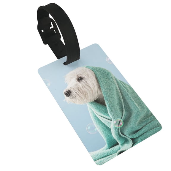 Hirioo Dog Wrapped in Towel for Luggage ID Tag with Adjustable Strap Travel Baggage Bag Tags Suitcase Identify Labels for Women Men