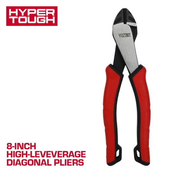 Hyper Tough 8-inch High Leverage Diagonal Pliers with Dual Material Comfort Grips