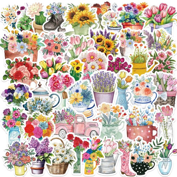 Calcomanías impermeables de vinilo con forma de flor, 50 unidades por lote